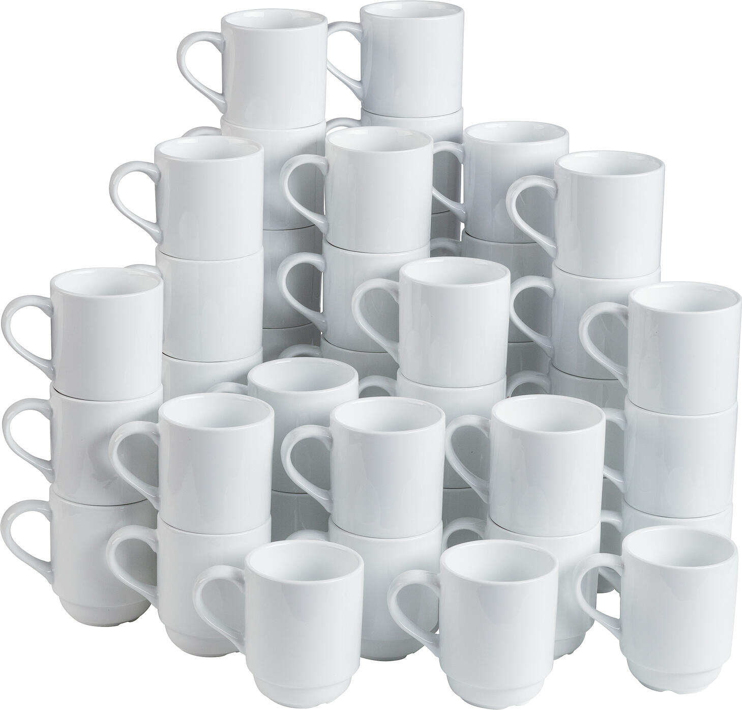 Cani de cafea din porțelan PULSIVA Yari, 250ml, Albe, Stivuibile, Compatibile cu Cuptorul cu Microunde și Mașina de Spălat Vase, Set de 48 piese