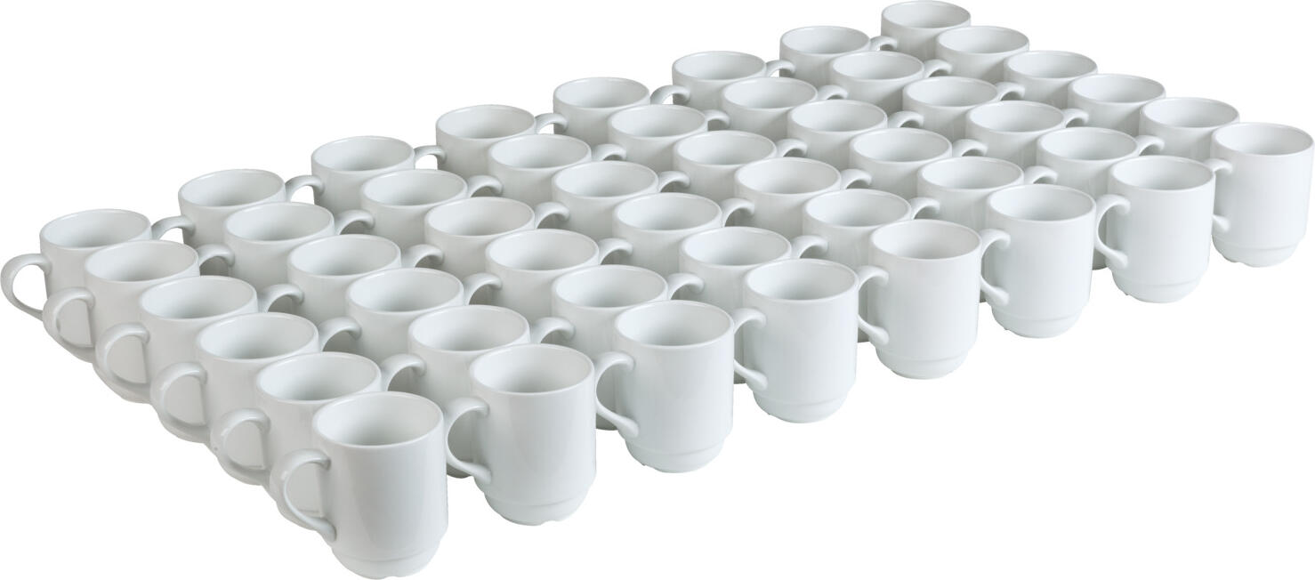 Cani de cafea din porțelan PULSIVA Yari, 250ml, Albe, Stivuibile, Compatibile cu Cuptorul cu Microunde și Mașina de Spălat Vase, Set de 48 piese