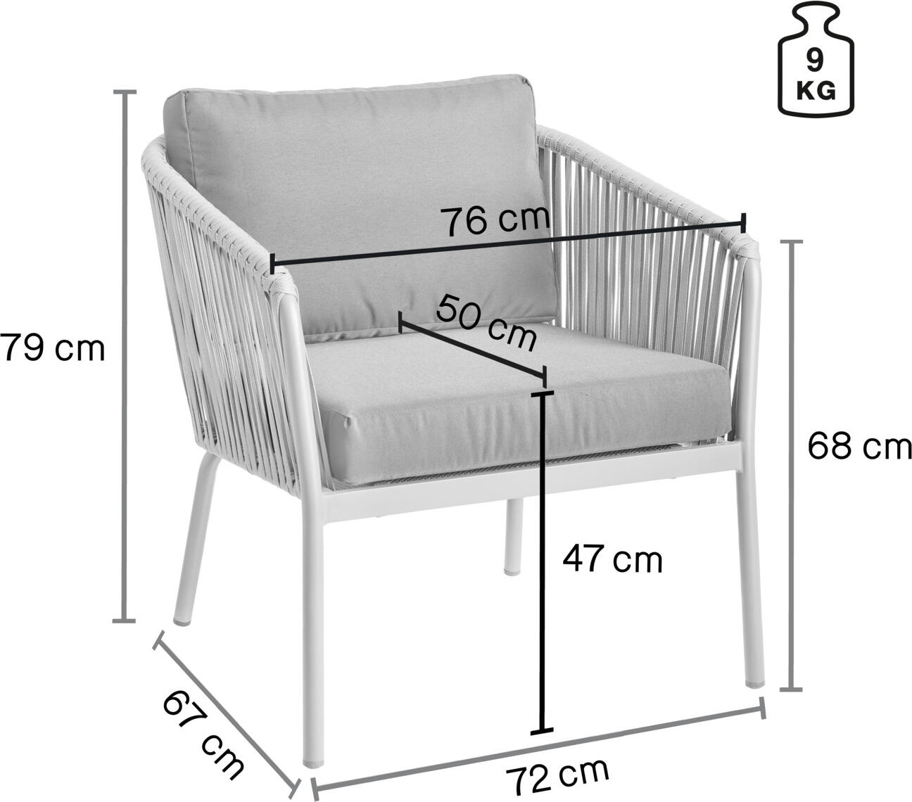 VEGA LUSINI Esperia Outdoor Lounge Chair, Olive, Powder-Coated Aluminum Frame, 15mm Rope Wicker, Olefin Fabric Cushions, Stackable, 80x75x79 cm