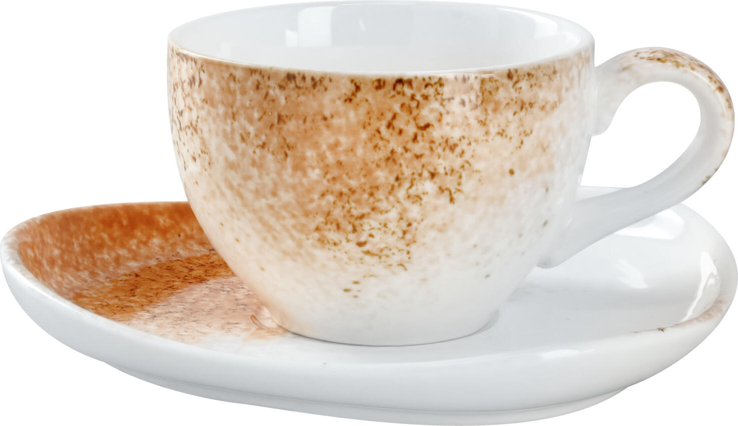 Vega Purior Porcelain Coffee Cup Set of 6, 200 ml, Hand-Painted White/Brown, Dishwasher and Microwave Safe