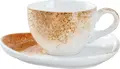 Vega Purior Porcelain Coffee Cup Set of 6, 200 ml, Hand-Painted White/Brown, Dishwasher and Microwave Safe