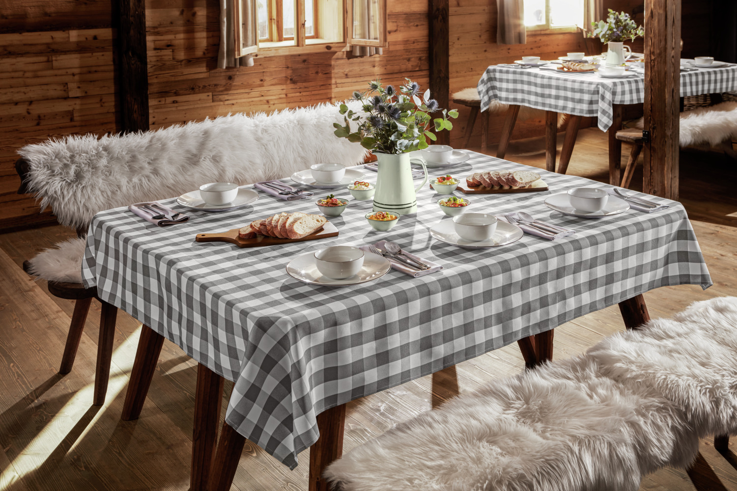 LUSINI Solutions GmbH Countryline Textile Napkins, Grey Check Pattern, 50x50 cm, 100% Polyester, OEKO-TEX Standard 100, Set of 6
