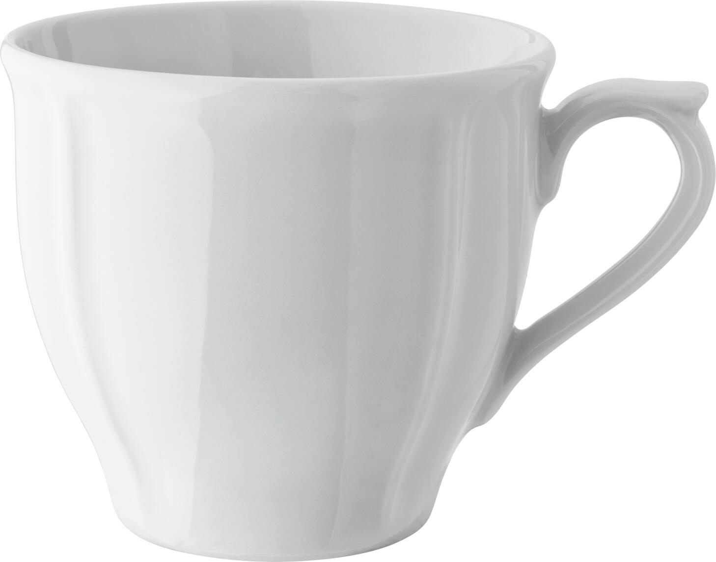 Ceașca de cafea din porțelan VEGA LUSINI Solutions GmbH Amely, Înălțime 74 mm, Albă, Design Vintage cu Relief și Margini Decorative, Compatibilă cu Mașina de Spălat Vase și Cuptorul cu Microunde