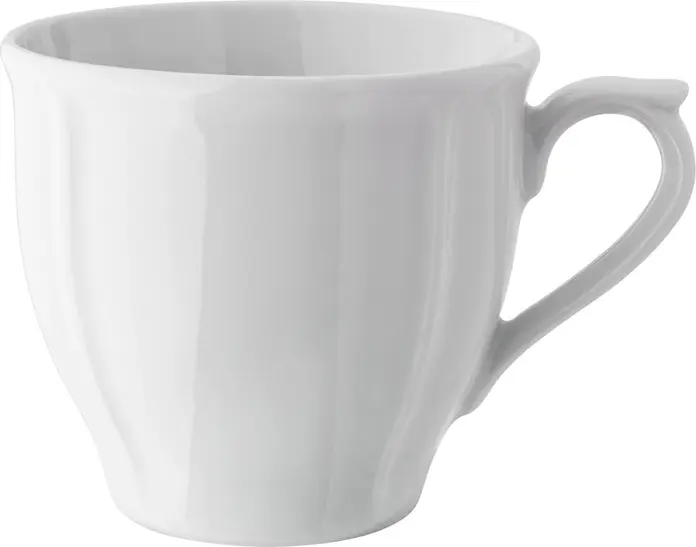 Ceașca de cafea din porțelan VEGA LUSINI Solutions GmbH Amely, Înălțime 74 mm, Albă, Design Vintage cu Relief și Margini Decorative, Compatibilă cu Mașina de Spălat Vase și Cuptorul cu Microunde