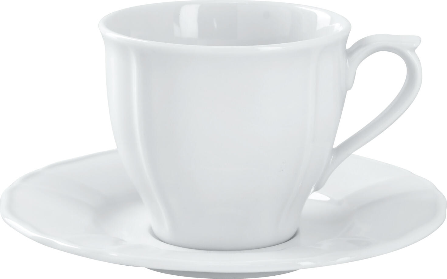 Ceașca de cafea din porțelan VEGA LUSINI Solutions GmbH Amely, Înălțime 74 mm, Albă, Design Vintage cu Relief și Margini Decorative, Compatibilă cu Mașina de Spălat Vase și Cuptorul cu Microunde