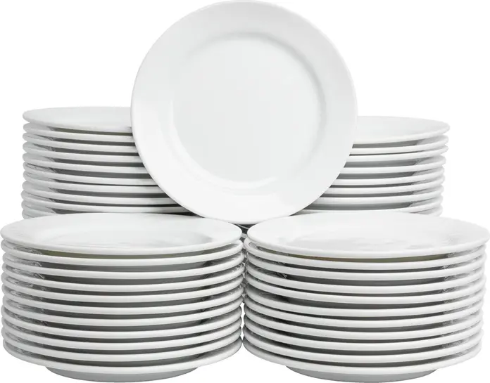 VEGA Base Flat Plate, White Porcelain, 21 cm Diameter, Dishwasher and Microwave Safe, Gastro Quality, Set of 60 Pieces