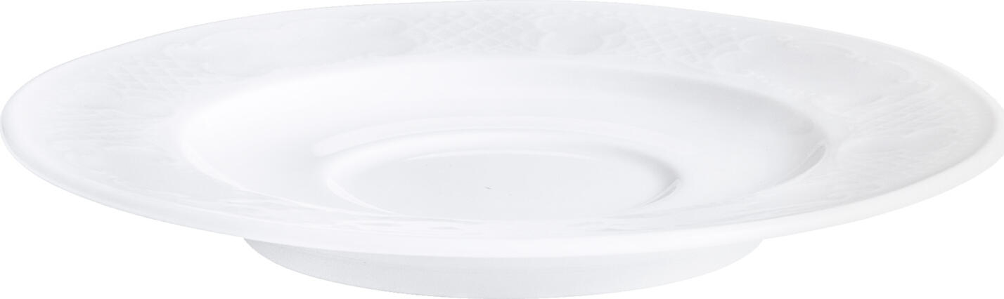 VEGA Minuett Espresso Saucers, White Porcelain with Filigree Relief, 11.5 cm Diameter, Dishwasher and Microwave Safe, Set of 6