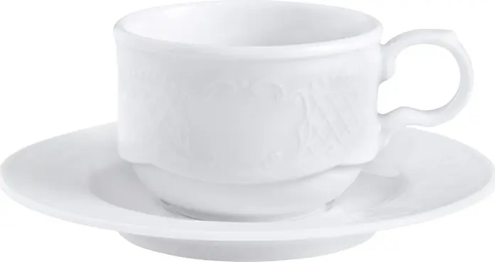 VEGA Minuett Espresso Saucers, White Porcelain with Filigree Relief, 11.5 cm Diameter, Dishwasher and Microwave Safe, Set of 6