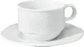 Farfurii pentru ceai si cafea VEGA Menuett din porțelan, albe, rotunde cu relief filigran, diametru 14.5 cm, set de 6 piese