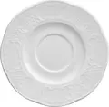 Farfurii pentru ceai si cafea VEGA Menuett din porțelan, albe, rotunde cu relief filigran, diametru 14.5 cm, set de 6 piese