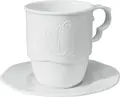 Farfurii pentru ceai si cafea VEGA Menuett din porțelan, albe, rotunde cu relief filigran, diametru 14.5 cm, set de 6 piese