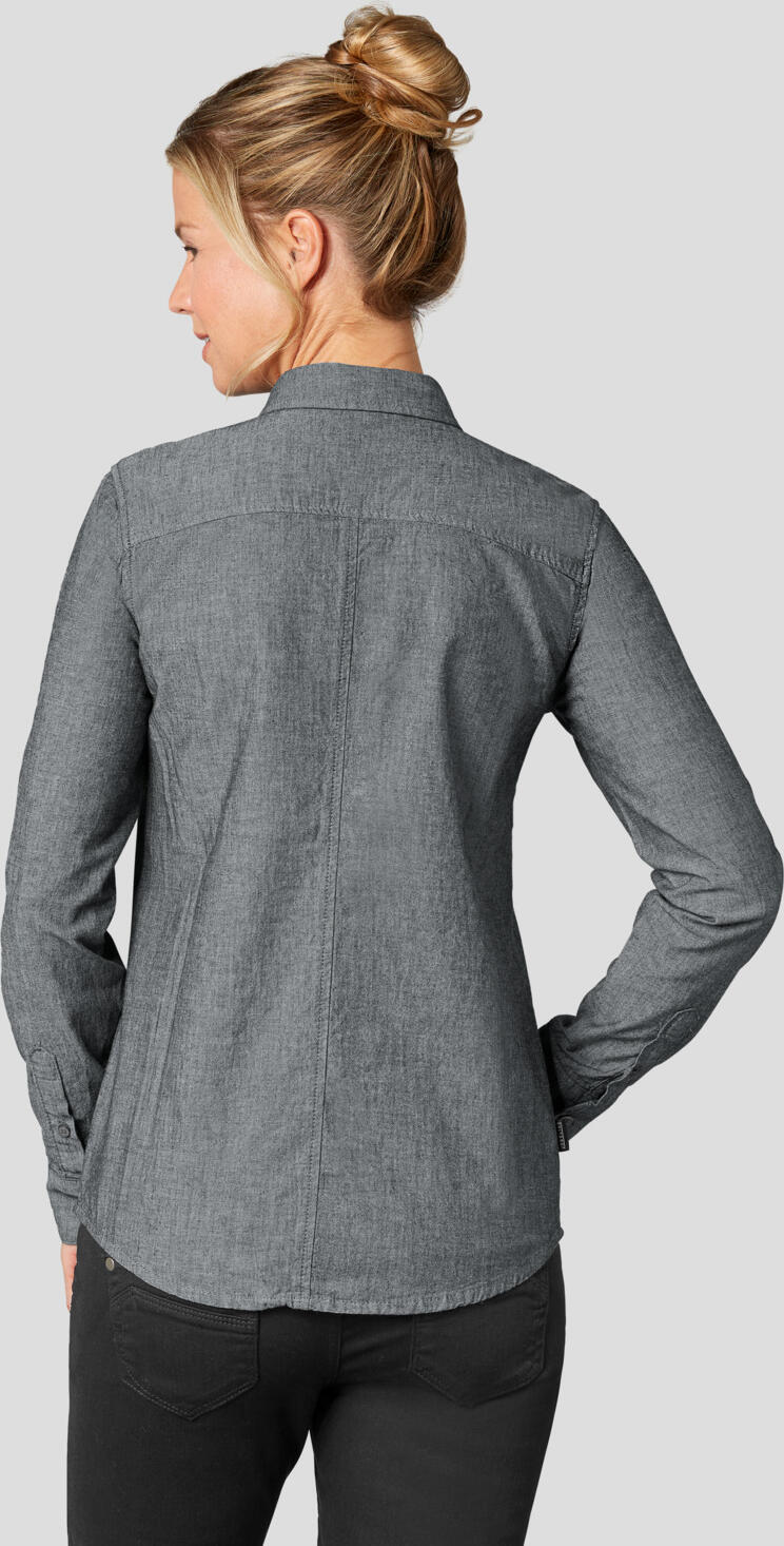 Женская блузка Jobeline из шамбре, 100% хлопок, длинный рукав, приталенный крой slim fit, воротник на пуговицах, серая, размер 34, сертификат OEKO-TEX Standard 100