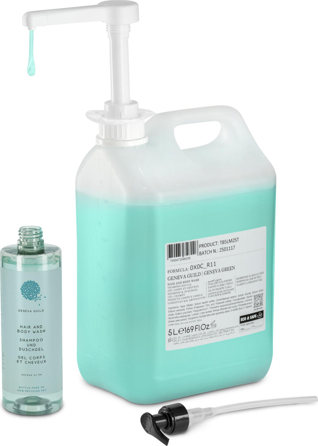 Geneva Guild Set de 18 piese Șampon și Gel de Duș 2-în-1, pH Neutru, Vegan, cu Anason Verde Organic și Roiniță, 380ml