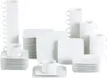 Set de cafea Pulsiva Jazz, 60 piese din porțelan alb, 20 cești 190ml, 20 farfurii de cafea, 20 farfurii plate, formă pătrată modernă, rezistent la cuptorul cu microunde și mașina de spălat vase