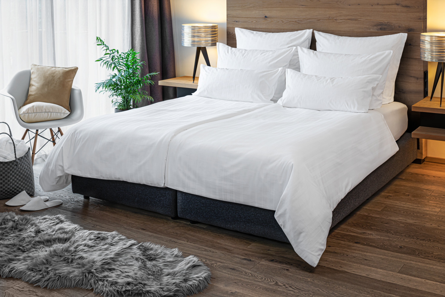 LUSINI Solutions GmbH Trient Bed Sheet, 180x290 cm, White, 80% Cotton 20% Polyester Satin Blend, 180 TC, OEKO-TEX Standard 100, Stripe Pattern
