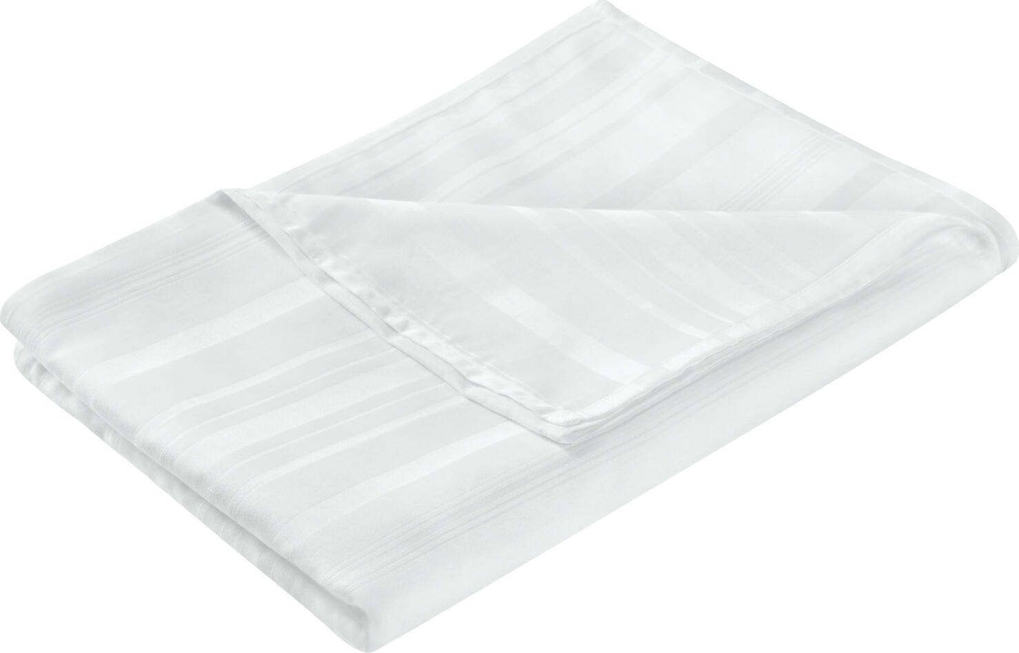 ERWIN M. LUSINI Solutions GmbH Bed sheet Trient Betttuch Trient Bed sheet Trient; 180x290 cm (WxL); white Betttuch Trient; 180x290 cm (BxL); weiß ##Trent bed sheet - Elegant satin blend fabric with elegant stripe pattern The Trient bed sheet combines an elegant look with high functionality and is ideal for hotels, holiday accommodation and discerning private households. The hard-wearing blended fabric ensures dimensional stability, durability and a pleasantly light feel. The fine satin weave with a thread density of 180 threads per inch gives the sheet a soft lustre and a particularly pleasant, smooth feel against the skin. With its light weight of approx. 130 g/m², Trient is ideal for warm summer nights - either as a light blanket alternative or as a classic bed sheet to wrap the mattress in. It is also quick-drying and easy to iron. It can be personalised with embroidery for an individual look. * Blended fabric made from 80% cotton and 20% polyester * Satin weave with 180 threads per inch - smooth, soft and elegantly shiny * Weight approx. 130 g/m² - light, breathable and ideal for summer * Elegant stripe pattern for a high-quality look * Hard-wearing, quick-drying and easy to iron * Versatile use: as a bed sheet or classic bed sheet Note: The sheet reaches its final size after about three washes, as the fibres shrink slightly during the first wash (shrinkage). ##Betttuch Trient – Elegantes Satin-Mischgewebe mit edlem Streifenmuster Das Betttuch Trient kombiniert eine elegante Optik mit hoher Funktionalität und eignet sich hervorragend für Hotellerie, Ferienunterkünfte und anspruchsvolle Privathaushalte. Das strapazierfähige Mischgewebe sorgt für Formstabilität, Langlebigkeit und einen angenehm leichten Griff. Die feine Satin-Webart mit einer Fadendichte von 180 Fäden je Inch verleiht dem Betttuch einen sanften Glanz und ein besonders angenehmes, glattes Hautgefühl. Mit seinem leichten Gewicht von ca. 130?g/m² eignet sich Trient ideal für warme Sommernächte – entweder als leichte Deckenalternative oder als klassisches Bettlaken zum Einschlagen der Matratze. Zudem ist es schnelltrocknend und bügelleicht. Für ein individuelles Erscheinungsbild ist eine Personalisierung durch Einstickung möglich. *   Mischgewebe aus 80?% Baumwolle und 20?% Polyester *   Satin-Webart mit 180 Fäden je Inch – glatt, weich und elegant glänzend *   Gewicht ca. 130?g/m² – leicht, atmungsaktiv und ideal für den Sommer *   Edles Streifenmuster für eine hochwertige Optik *   Strapazierfähig, schnelltrocknend und bügelleicht *   Vielseitig einsetzbar: als Betttuch oder klassisches Bettlaken Hinweis: Das Betttuch erreicht seine endgültige Größe nach etwa drei Waschgängen, da sich die Fasern beim ersten Waschen leicht zusammenziehen (Einsprung).