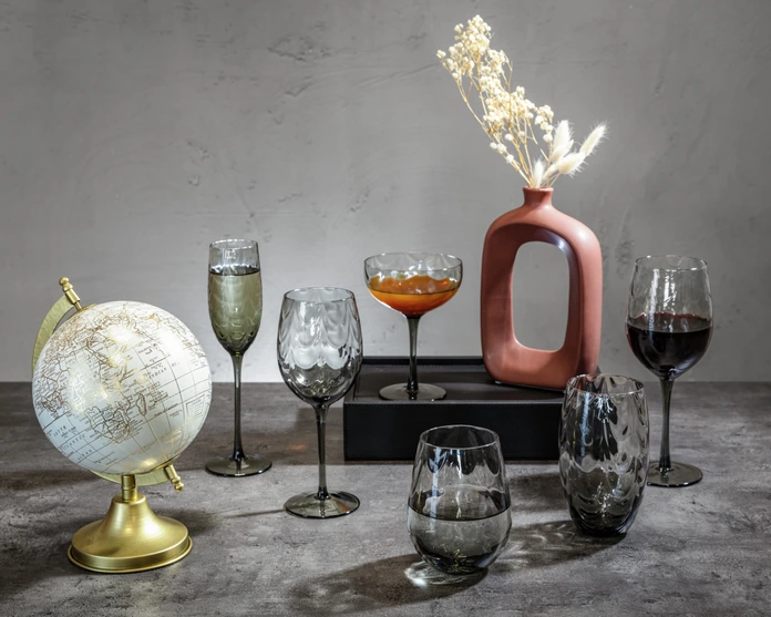 Vega Benice Cocktail Coupe Glasses, Mouth-Blown Dyed Glass, Grey, 380 ml, Dishwasher Safe, Set of 4