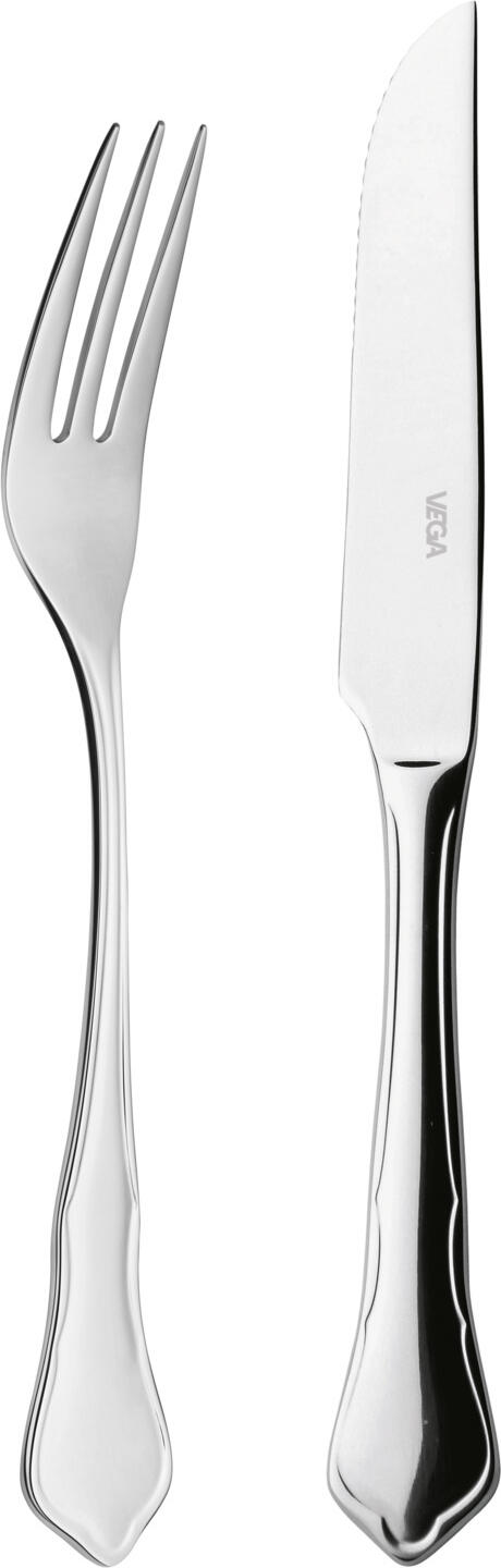 VEGA Chippendale Pizza Steak Knife Set of 12, Mirror Polished Chrome Stainless Steel 13/0, 22.2 cm, Silver, Dishwasher Safe
