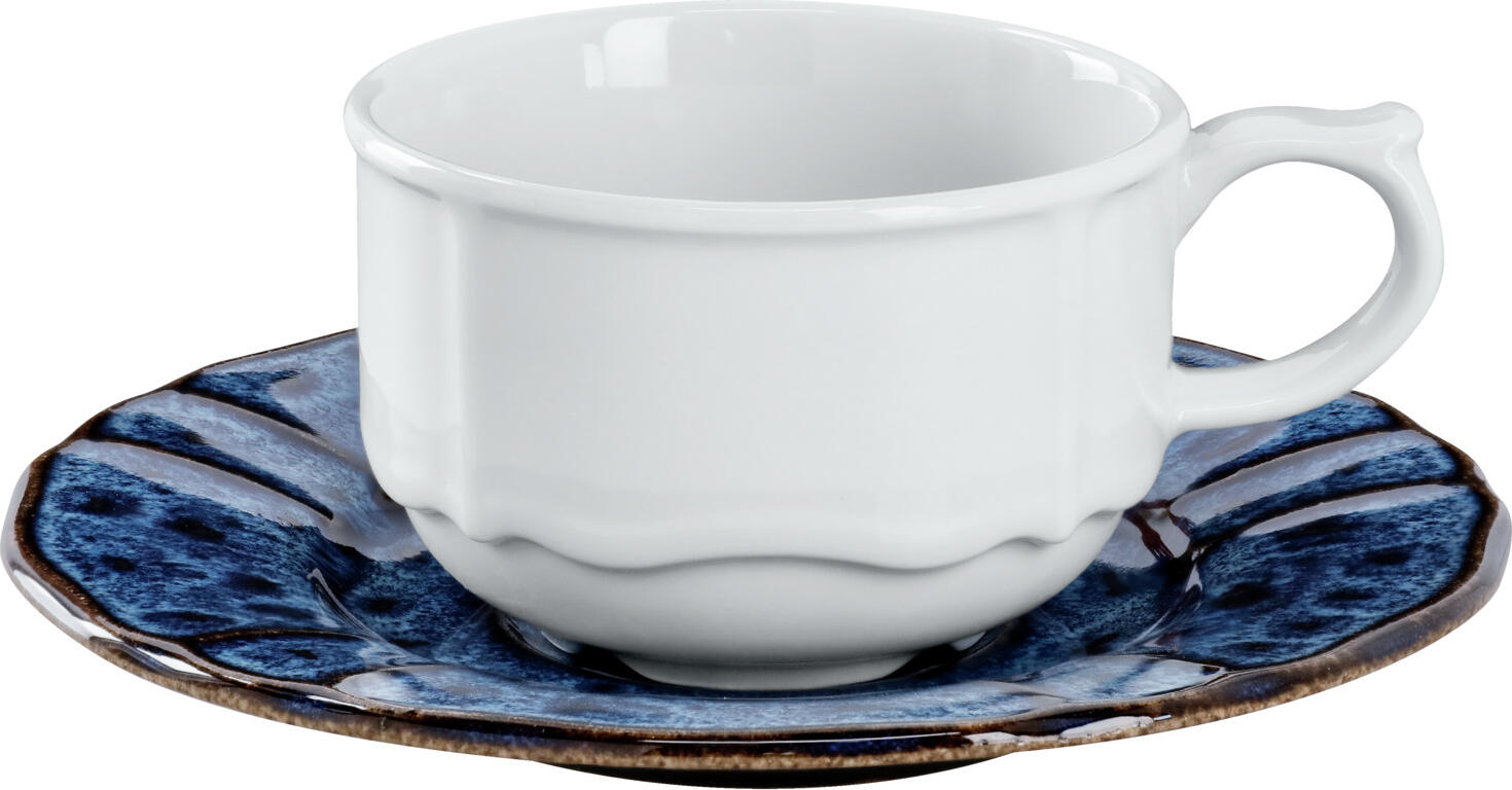 VEGA LUSINI Solutions GmbH Amely Porcelain Coffee Cup, 200 ml, 57 mm Height, White Vintage Design with Relief and Decorative Edges, Dishwasher and Microwave Safe