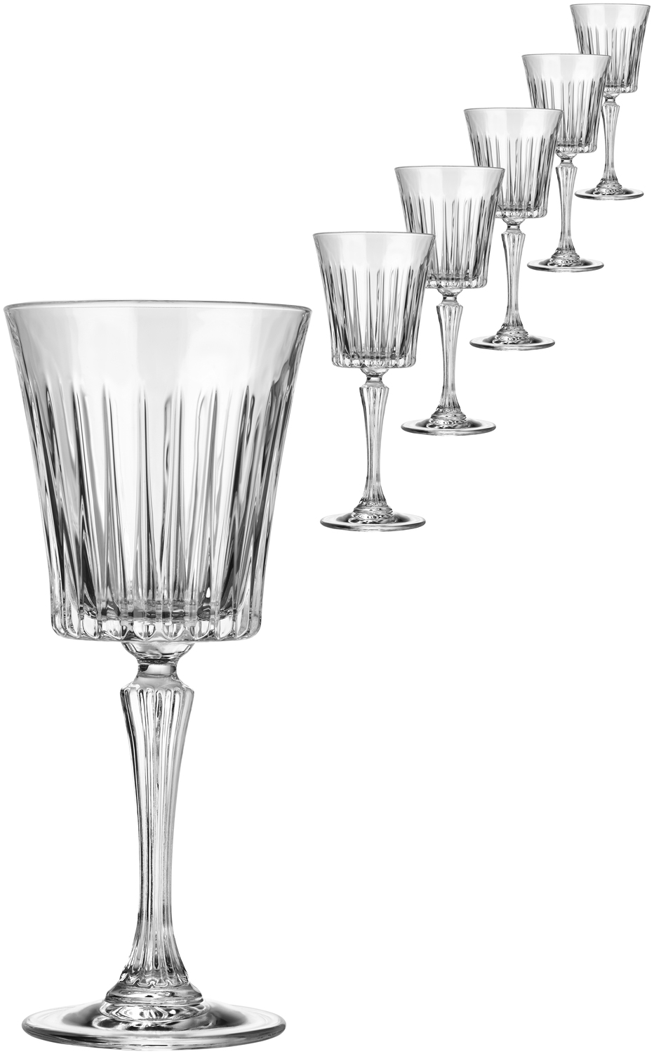 Set de 6 pahare pentru vin rosu RCR Timeless, 300ml din cristal cu design reliefat, transparente, rezistente la masina de spalat vase, 20.7cm