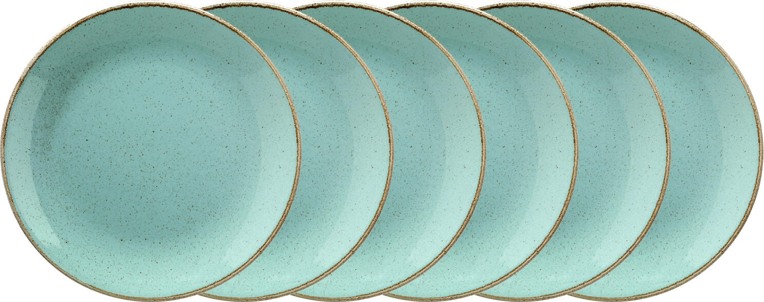 Farfurie rasa de porțelan VEGA Sidina, forma rotunda coupe, diametru 20 cm, culoare turcoaz, rezistenta la masina de spalat vase si cuptor cu microunde, set de 6 piese