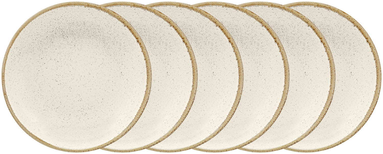 VEGA Sidina Porcelain Flat Plates, 24 cm Diameter, Beige, Round Coupe Shape, Professional Durable Stackable Dinnerware, Set of 6