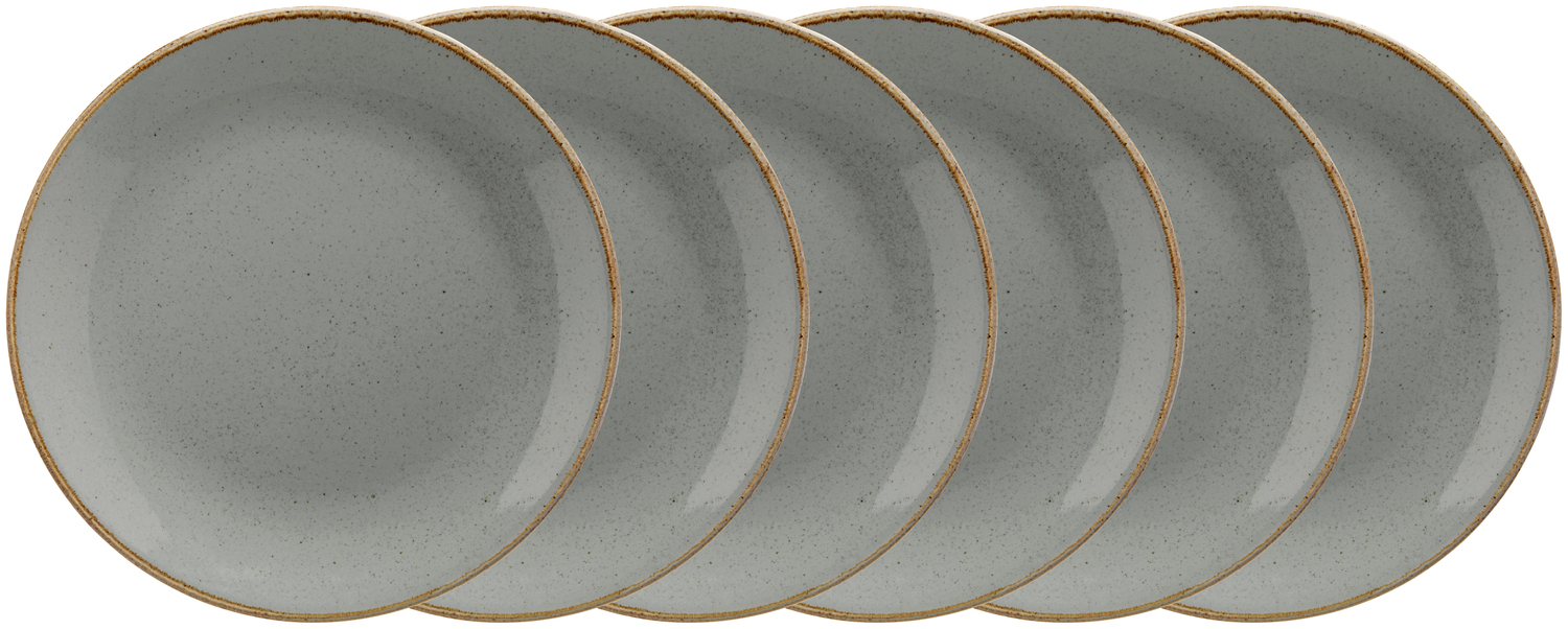 VEGA Sidina Round Coupe Flat Plates, 24 cm Diameter, Grey Porcelain, Dishwasher and Microwave Safe, Set of 6