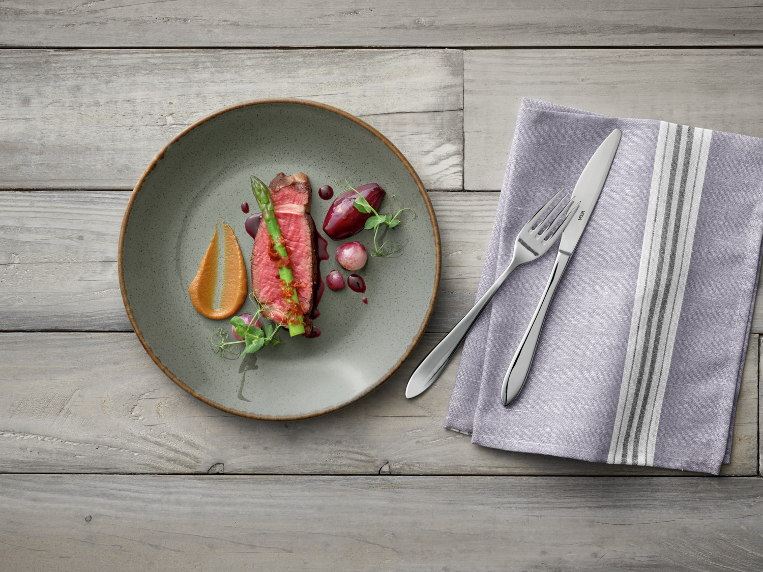 VEGA Sidina Round Coupe Flat Plates, 24 cm Diameter, Grey Porcelain, Dishwasher and Microwave Safe, Set of 6