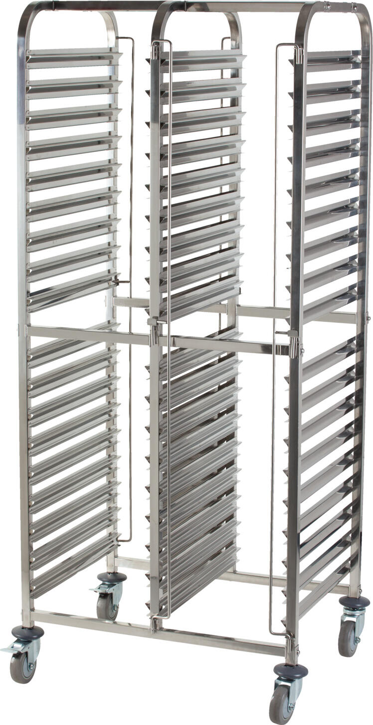 PULSIVA LUSINI Solutions GmbH Shelving trolley Duo Regalwagen Duo Shelving trolley Duo; 75x55.5x170 cm (WxDxH); silver Regalwagen Duo; 75x55.5x170 cm (BxTxH); silber Sturdy double shelf trolley made of stainless steel. 2x 18 support rails for GN trays or GN containers (GN 1/1). Square raw frame (diameter 2.5 x 2.5 cm); Pad spacing 8.5cm. Both sides with stainless steel brackets for push-through and transport security. Four swivel castors made of high-quality PVC and wall deflectors. Ø10cm, two with parking brake. Capacity max 150 kg. Delivery disassembled, simple self-assembly. Stabiler Doppel-Regalwagen aus Edelstahl, rostfrei. 2 x 18 Auflageschienen für GN-Tabletts oder GN-Behälter (GN 1/1). Vierkant-Rohrahmen (Ø 2,5 x 2,5 cm); Auflagenabstand 8,5 cm. Beidseitig mit Edelstahl-Bügeln zur Durchschub- und Transportsicherung. Vier Lenkrollen aus hochwertigem PVC mit Wandabweisern (Ø 10 cm), zwei davon mit Feststellbremse. Tragkraft max. 150 kg. Lieferung zerlegt, einfache Selbstmontage.