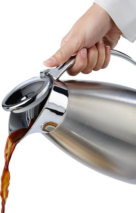 APS Advanced Vacuum Flask, 1L Stainless Steel Insulated Jug, Double-Walled, One-Hand Automatic Pouring, Dishwasher Safe, Silver