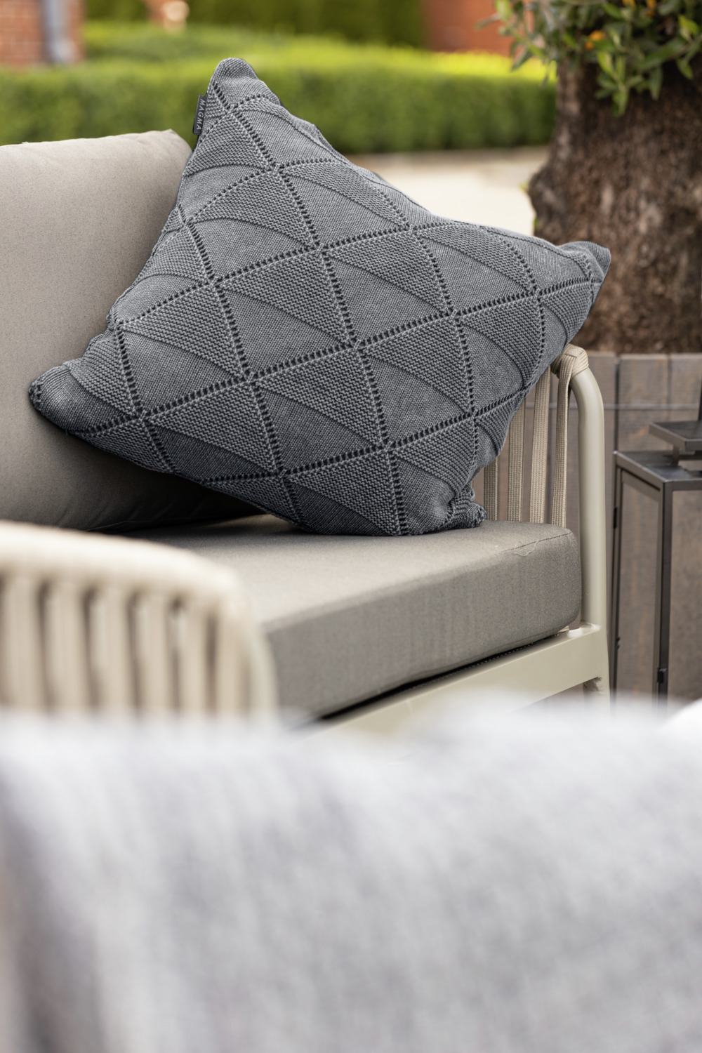 MAGMA Senna Decorative Pillow Cover, Anthracite, 50x50 cm Square, 100% Cotton Knit Hash Pattern, Zipper Closure, Without Filling