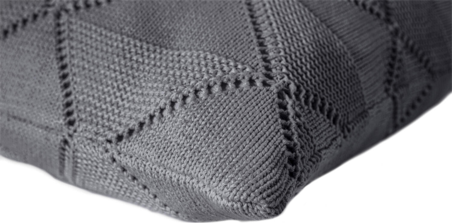 MAGMA Senna Decorative Pillow Cover, Anthracite, 50x50 cm Square, 100% Cotton Knit Hash Pattern, Zipper Closure, Without Filling