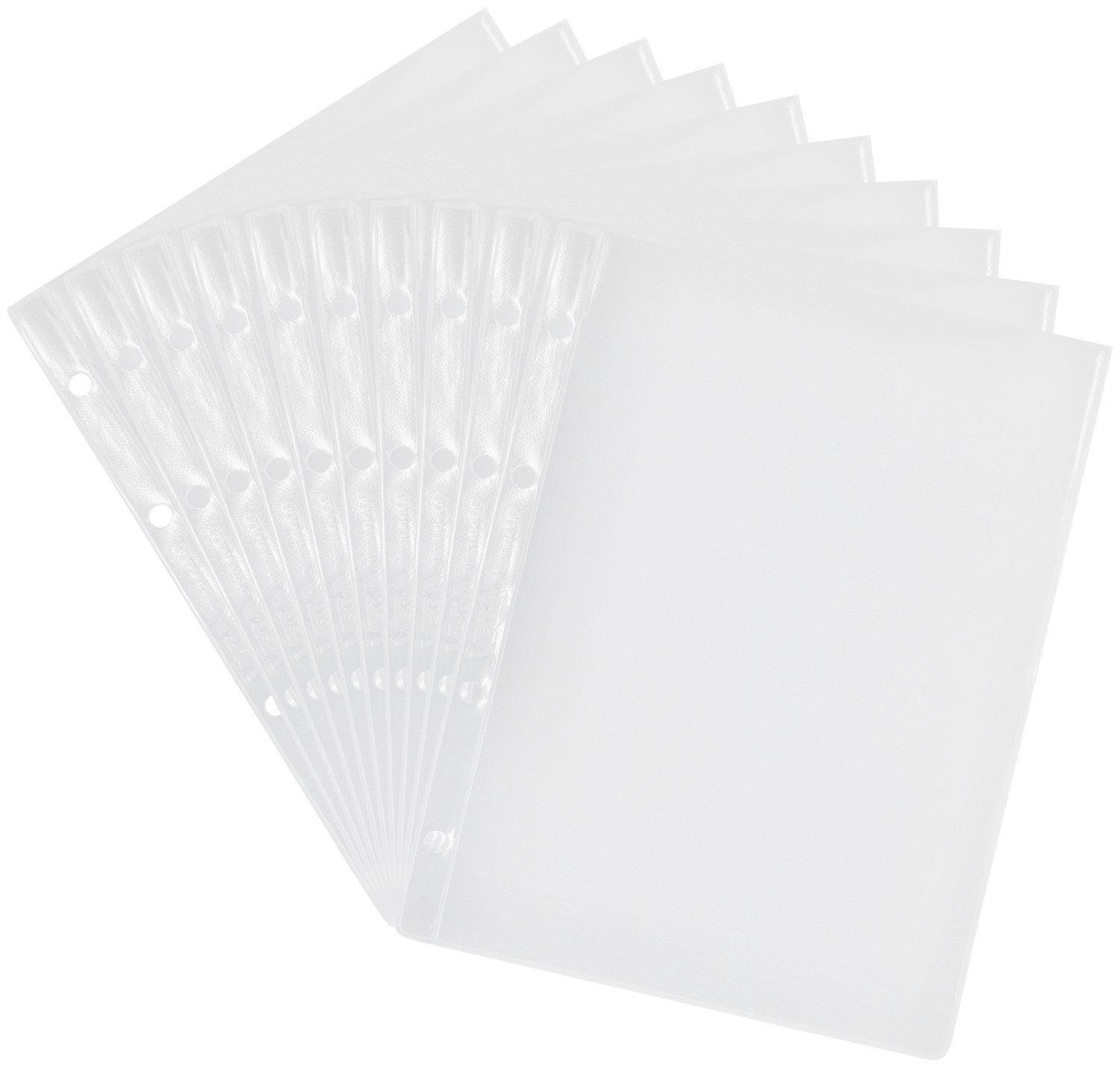Vega Transparent PVC Menu Sleeves DIN A5, 0.2mm Thickness, 4 Holes for Book Screws, Top Opening, Set of 10 Pieces