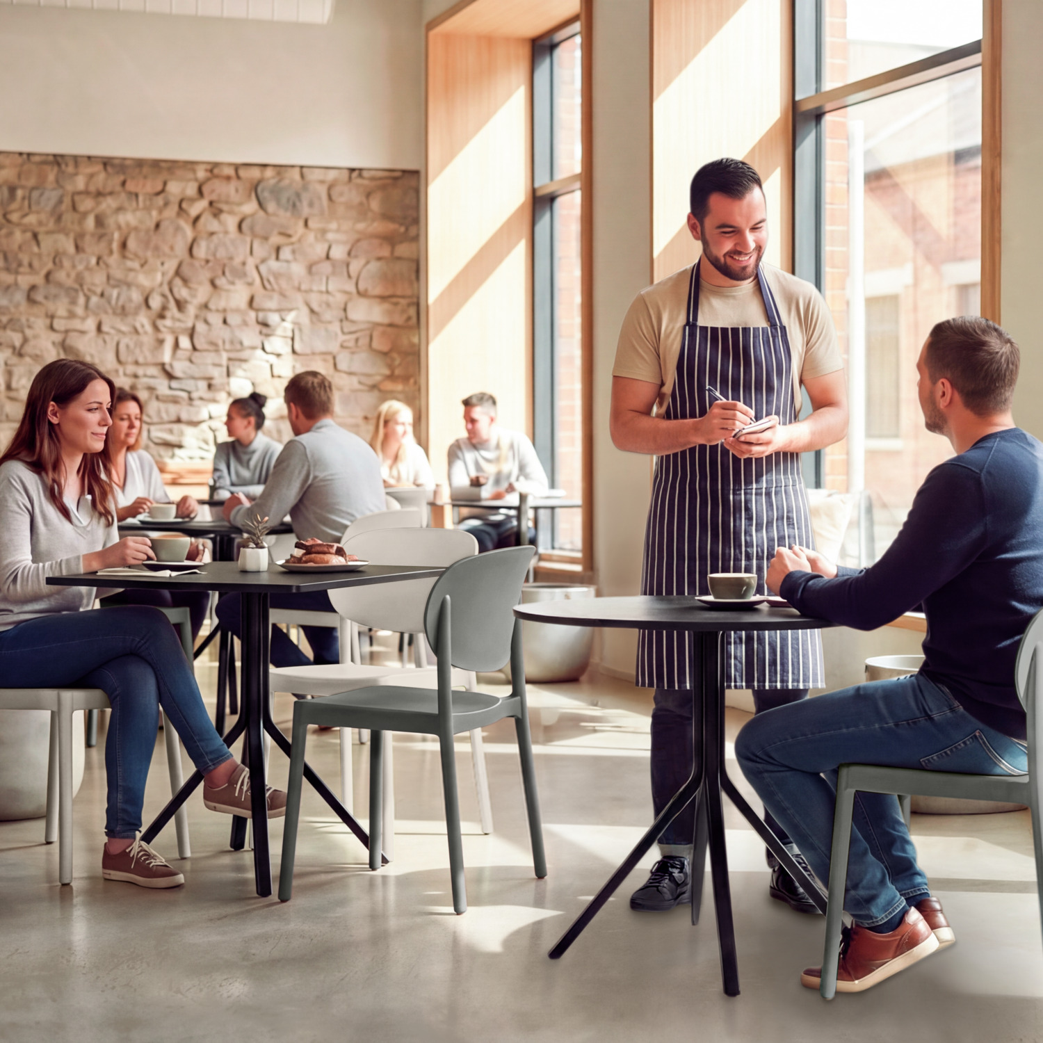 Pulsiva Neya Square Table, 70x70x74.5 cm, Polypropylene Top, Powder-coated Steel Frame, Black, for Cafes and Restaurants