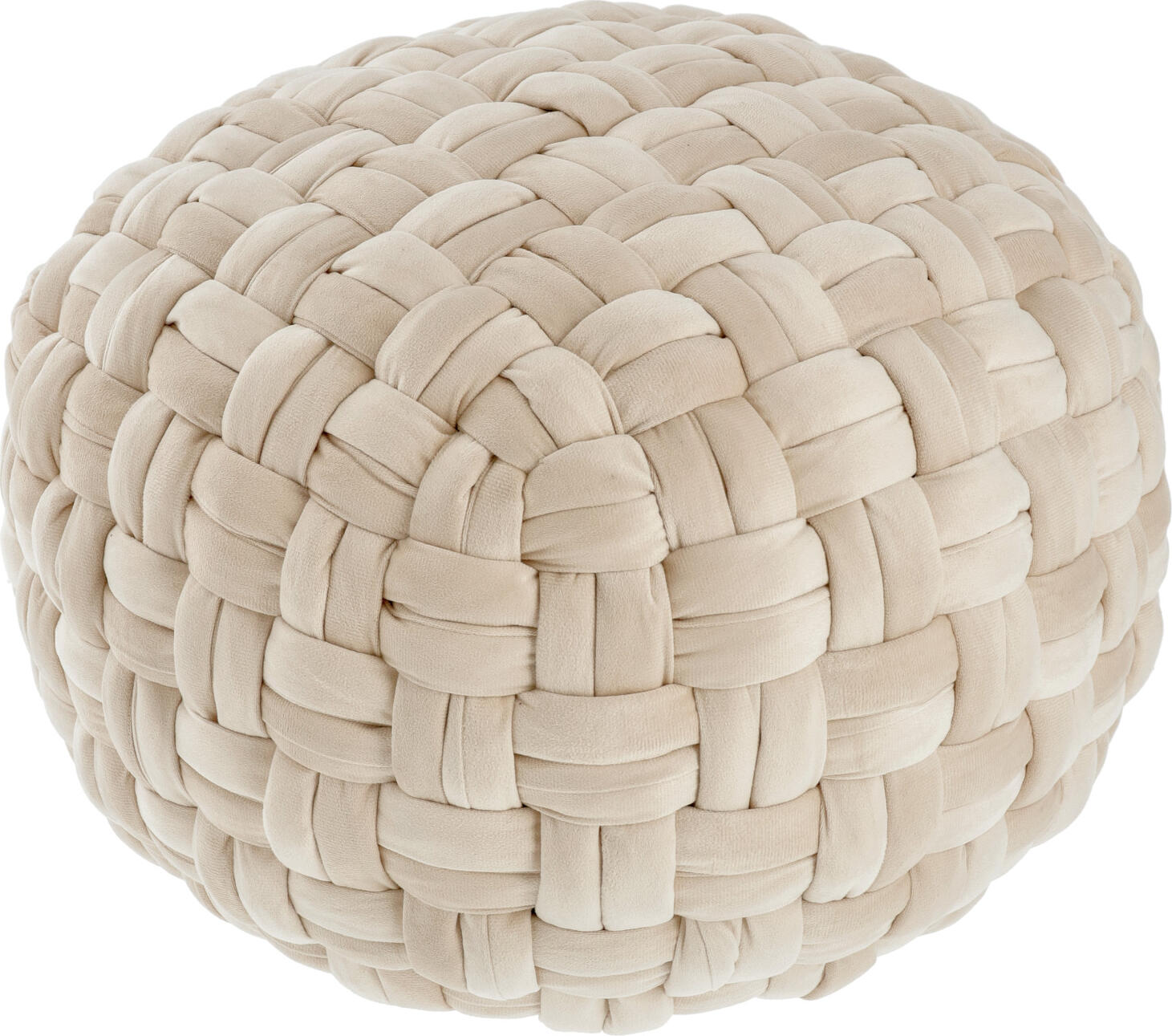 Vega Armeda Decorative Pouf, Hand-Knotted Polyester Velvet Bean Bag Chair, Beige, 48 cm Diameter x 33 cm Height