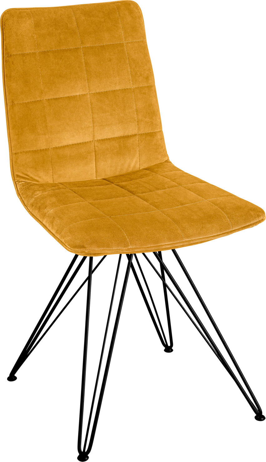 VEGA Milaria Shell Chair Set of 2, Golden Velvet Fabric Upholstered Seat, Black Powder-Coated Steel Hairpin Legs, Max Load 160 kg, 60x51x88.5 cm