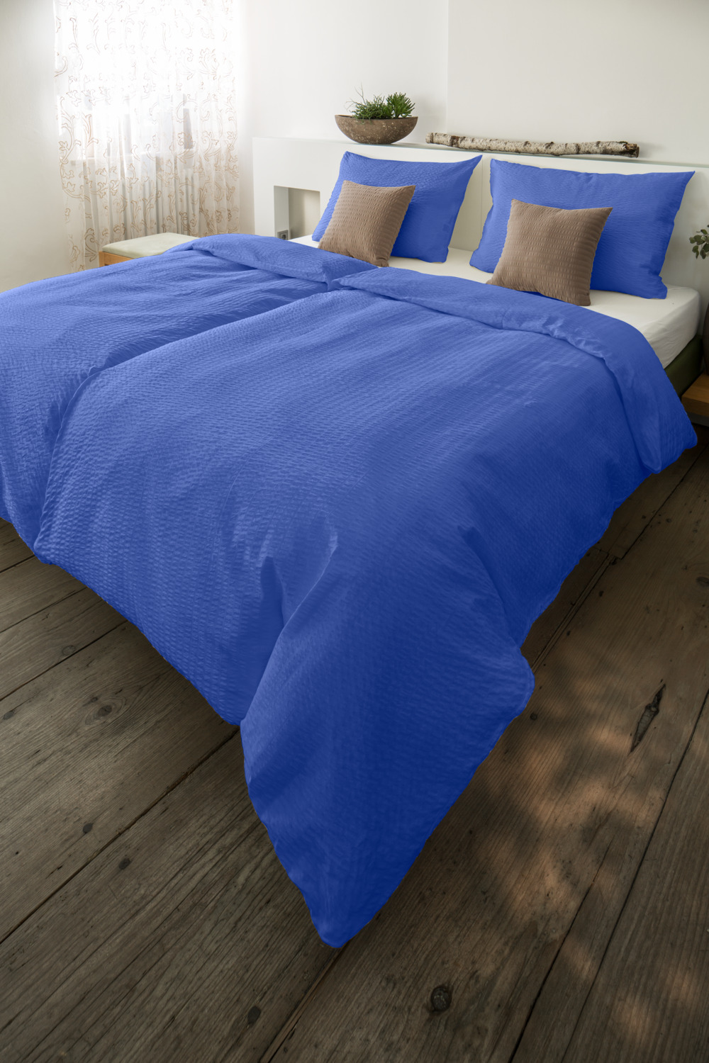 Husa Perna LUSINI Solutions GmbH Mallorca, 100% Bumbac Seersucker, 70x90 cm, Albastru Cobalt, Închidere Hotel, OEKO-TEX Standard 100, Ușor de Îngrijit