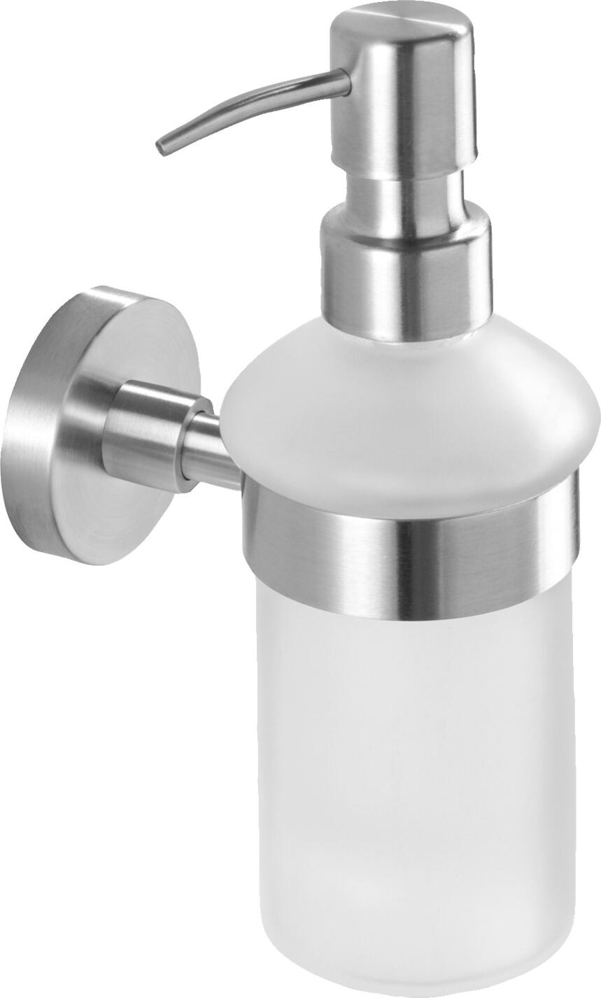 Dispensator de sapun de perete Wenko Hudson, 250 ml, Inox Mat, Acrilic, Argintiu, 7 x 18 x 11 cm