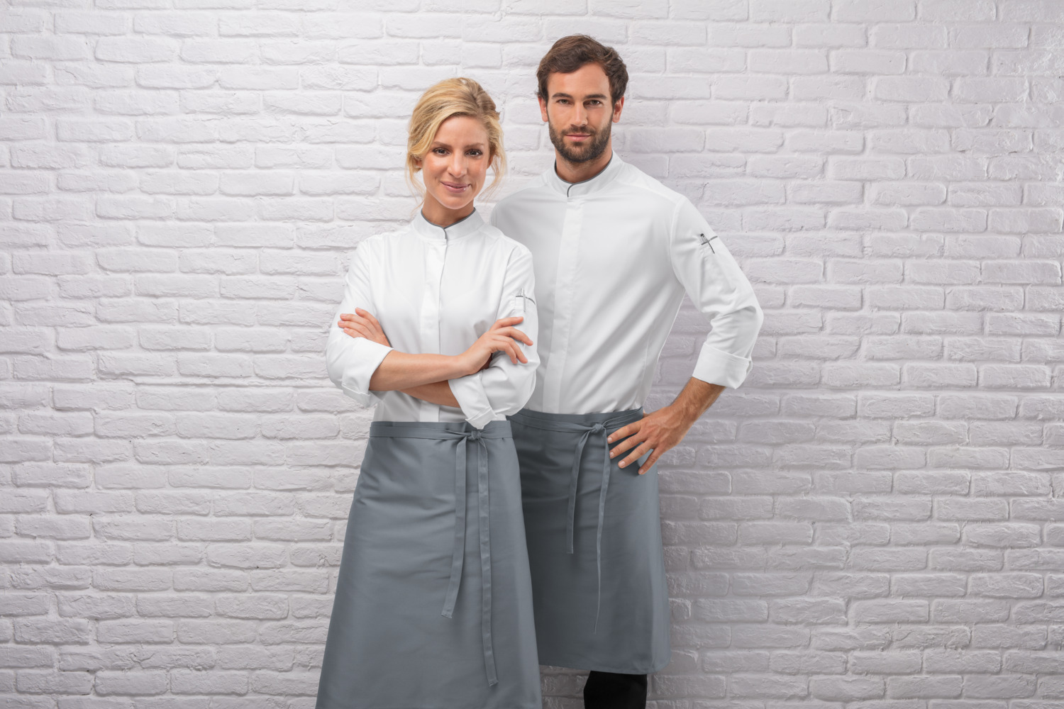 Jobeline Professional Women's Chef Jacket, 100% Cotton, White with Grey Piping, Long Sleeve, Snap Button Fastening, 175 g/m²