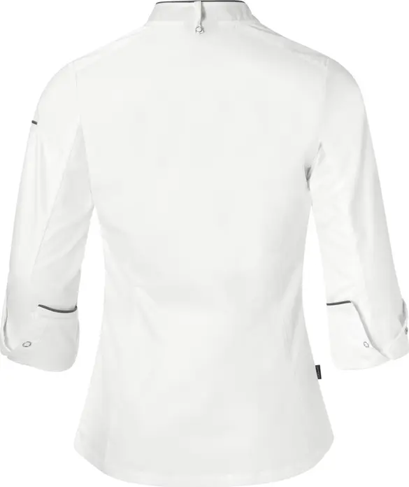Jobeline Professional Women's Chef Jacket, 100% Cotton, White with Grey Piping, Long Sleeve, Snap Button Fastening, 175 g/m²