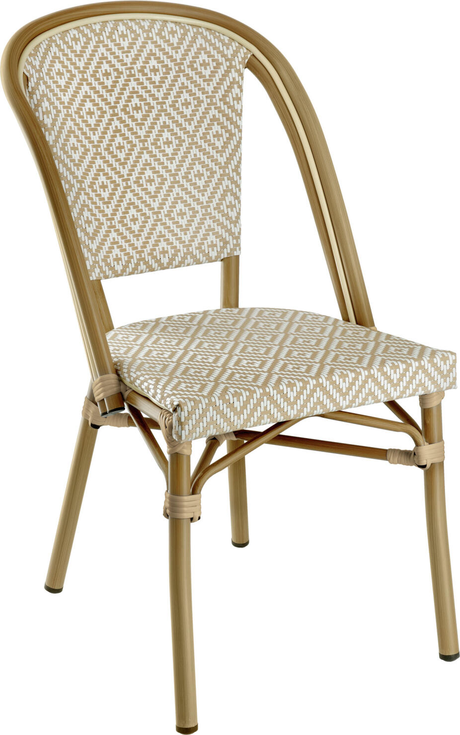 VEGA Ostera Outdoor Bistro Chair Set of 2, Beige, Powder-coated Aluminium Frame, Weatherproof Synthetic Fabric, Stackable, 47x60x88 cm