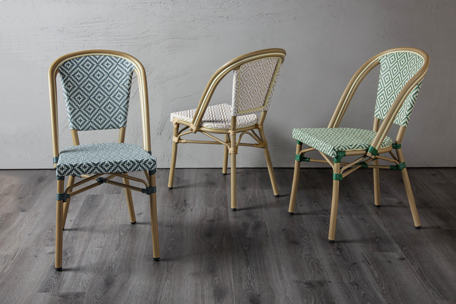 VEGA Ostera Outdoor Bistro Chair Set of 2, Beige, Powder-coated Aluminium Frame, Weatherproof Synthetic Fabric, Stackable, 47x60x88 cm