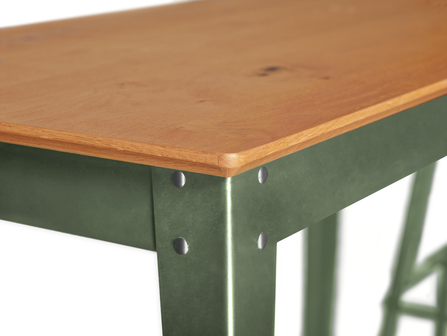 VEGA Acerios Dining Table, Wild Oak Real Wood Veneer, Olive Powder-Coated Steel Base, Rectangular 160x80x76 cm, Industrial Design, FSC-certified