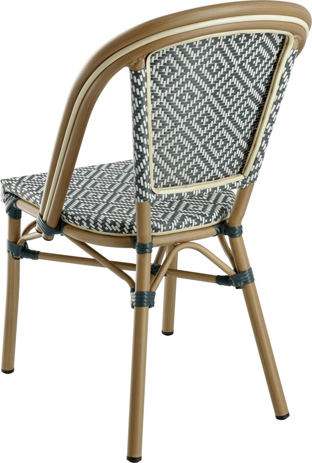 Set de 2 scaune bistro exterioare VEGA Ostera, albastru-gri/alb, cadru din aluminiu vopsit electrostatic, material sintetic rezistent la intemperii, stivuibile, 47x60x88 cm