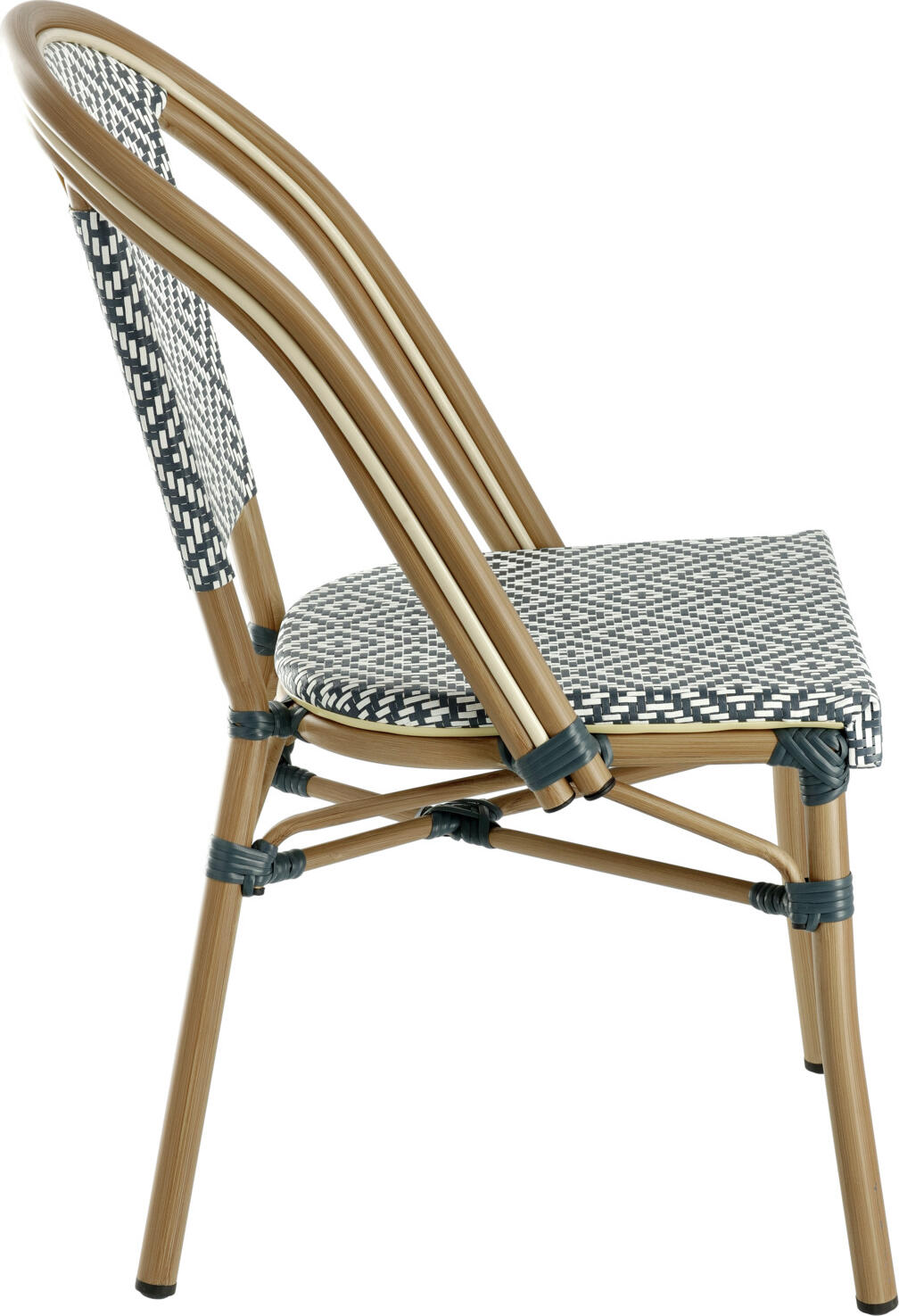 Set de 2 scaune bistro exterioare VEGA Ostera, albastru-gri/alb, cadru din aluminiu vopsit electrostatic, material sintetic rezistent la intemperii, stivuibile, 47x60x88 cm