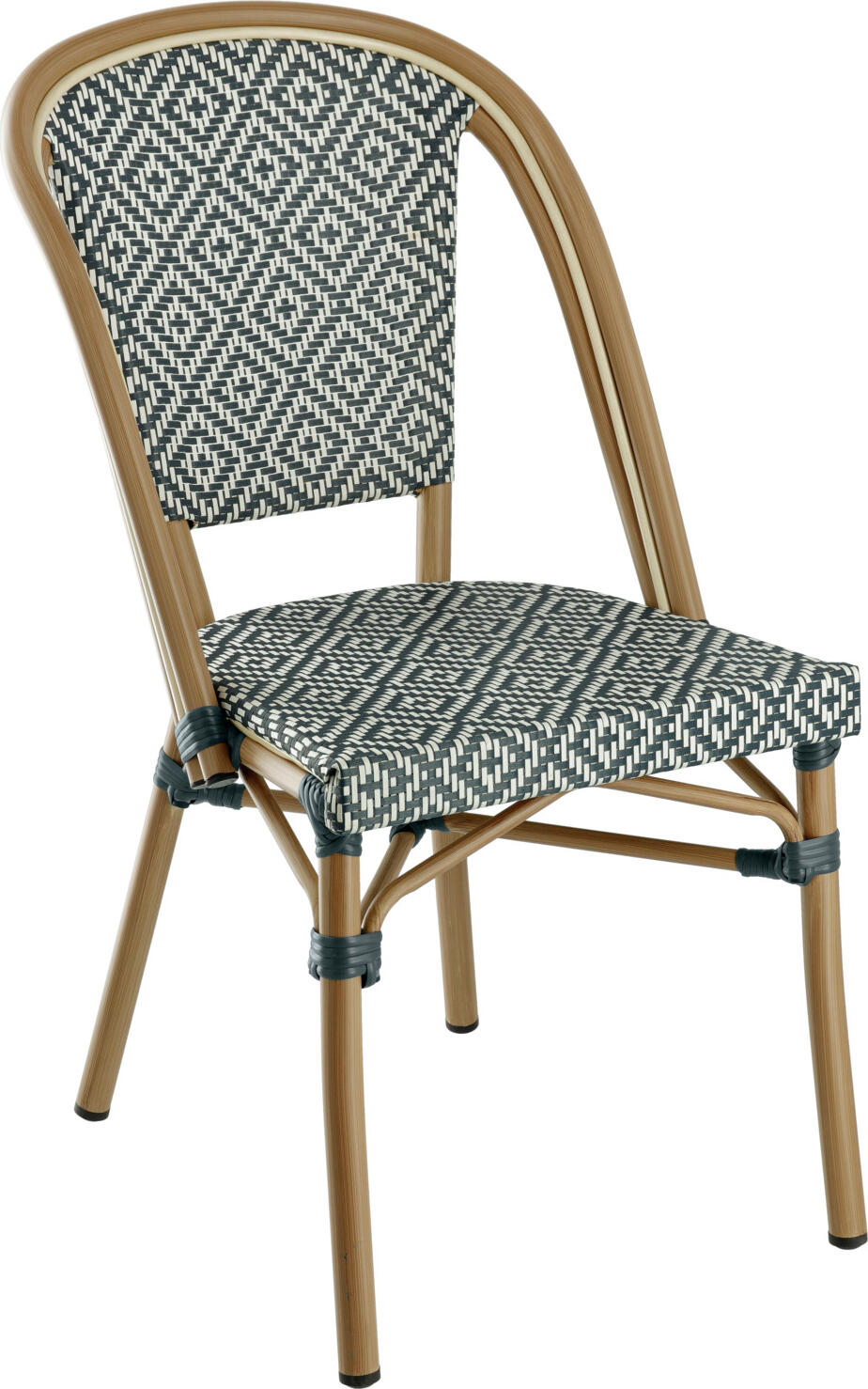 Set de 2 scaune bistro exterioare VEGA Ostera, albastru-gri/alb, cadru din aluminiu vopsit electrostatic, material sintetic rezistent la intemperii, stivuibile, 47x60x88 cm