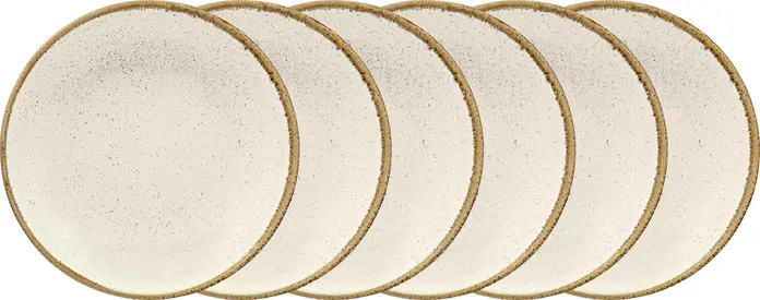 VEGA Sidina Porcelain Flat Plate, Round Coupe Shape, 20 cm Diameter, Beige, Dishwasher and Microwave Safe, Set of 6 Pieces