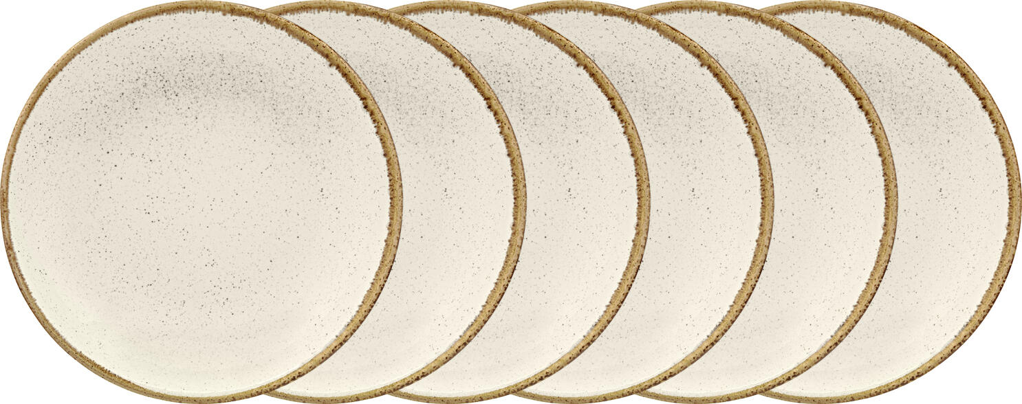VEGA Sidina Porcelain Flat Plate, Round Coupe Shape, 20 cm Diameter, Beige, Dishwasher and Microwave Safe, Set of 6 Pieces