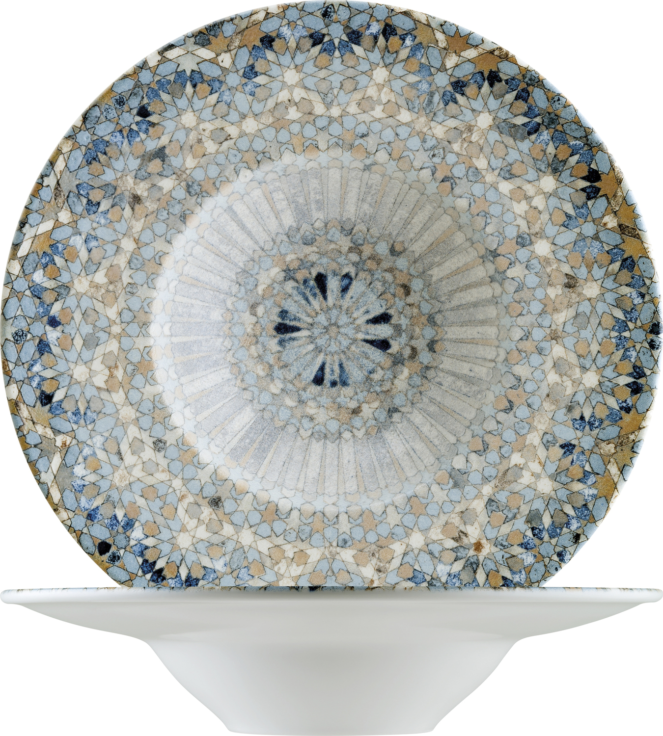 Bonna Luca Mosaic Porcelain Pasta Plates, 28 cm Round Deep Plates, Multicoloured Mosaic Pattern, Dishwasher and Microwave Safe, Set of 6