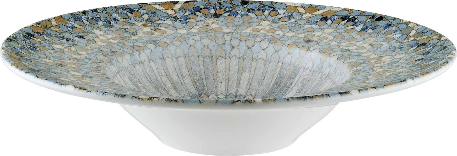 Bonna Luca Mosaic Porcelain Pasta Plates, 28 cm Round Deep Plates, Multicoloured Mosaic Pattern, Dishwasher and Microwave Safe, Set of 6